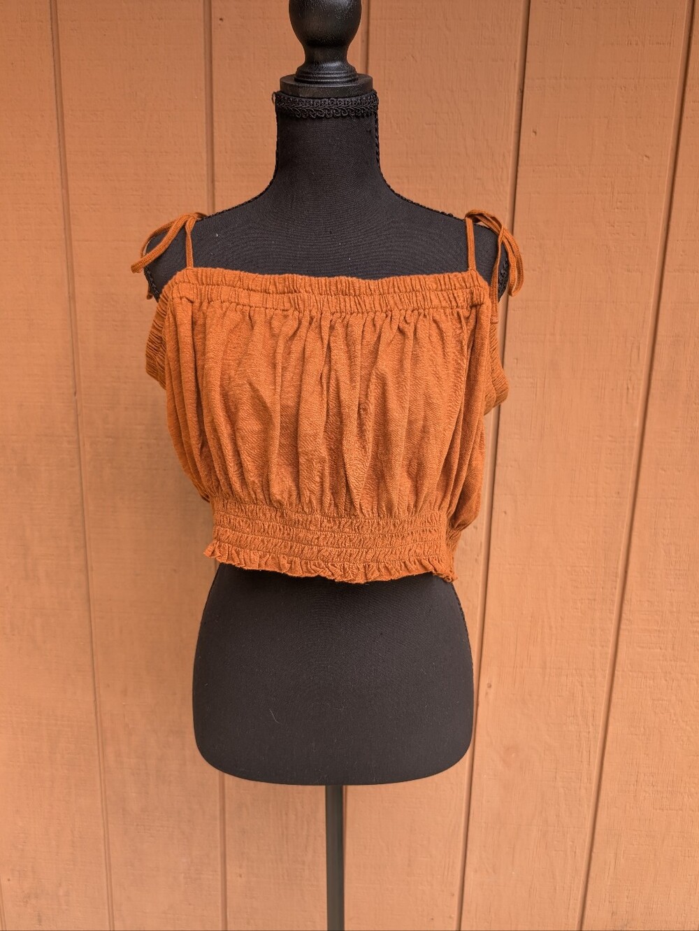 American Eagle Outfitters Rust Tie-Shoulder Smocked Crop Top Women's XXL